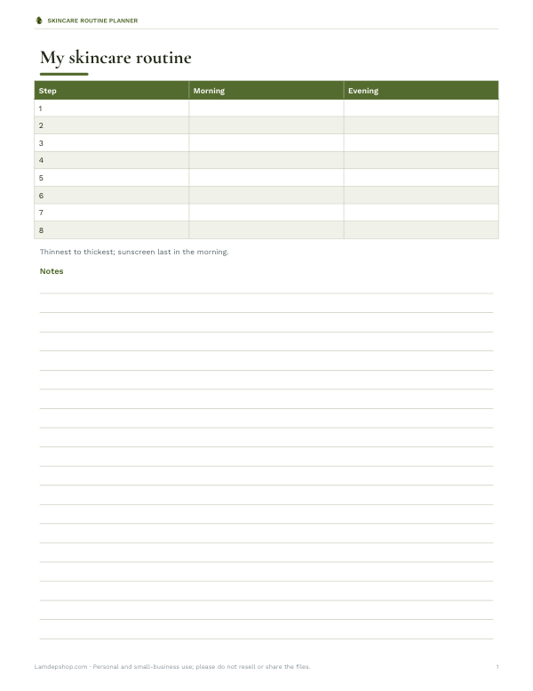 Preview of Printable Skincare Routine Order Chart