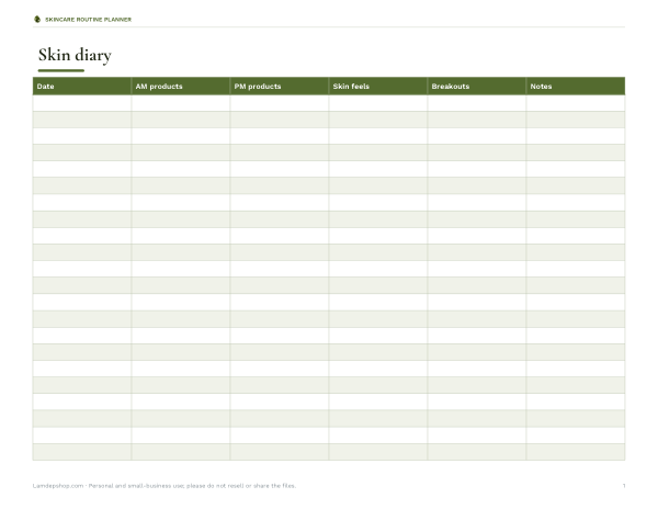 Preview of Printable Skin Diary