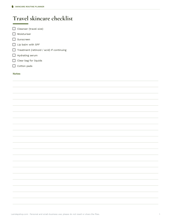 Preview of Printable Travel Skincare Checklist